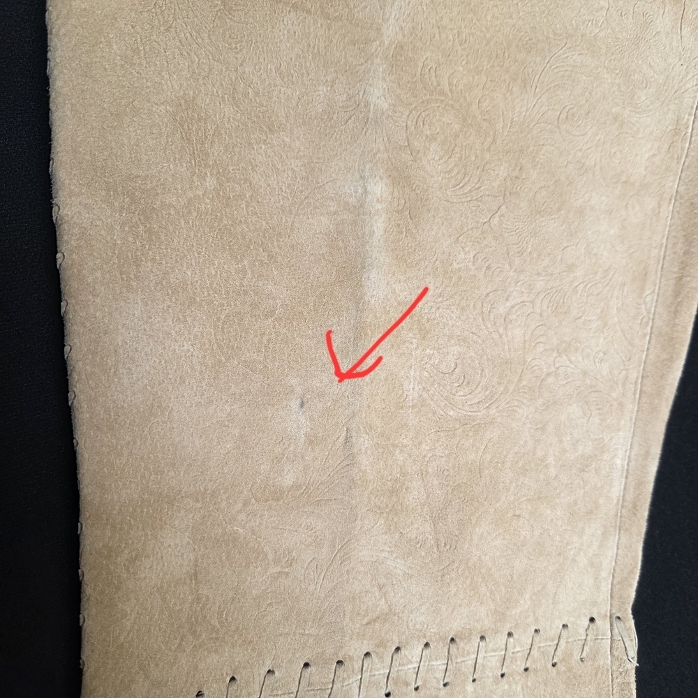 Suede Leather Pants Embossed Size 12 Bell Bottom Flare Leg Long - Picture 7 of 16